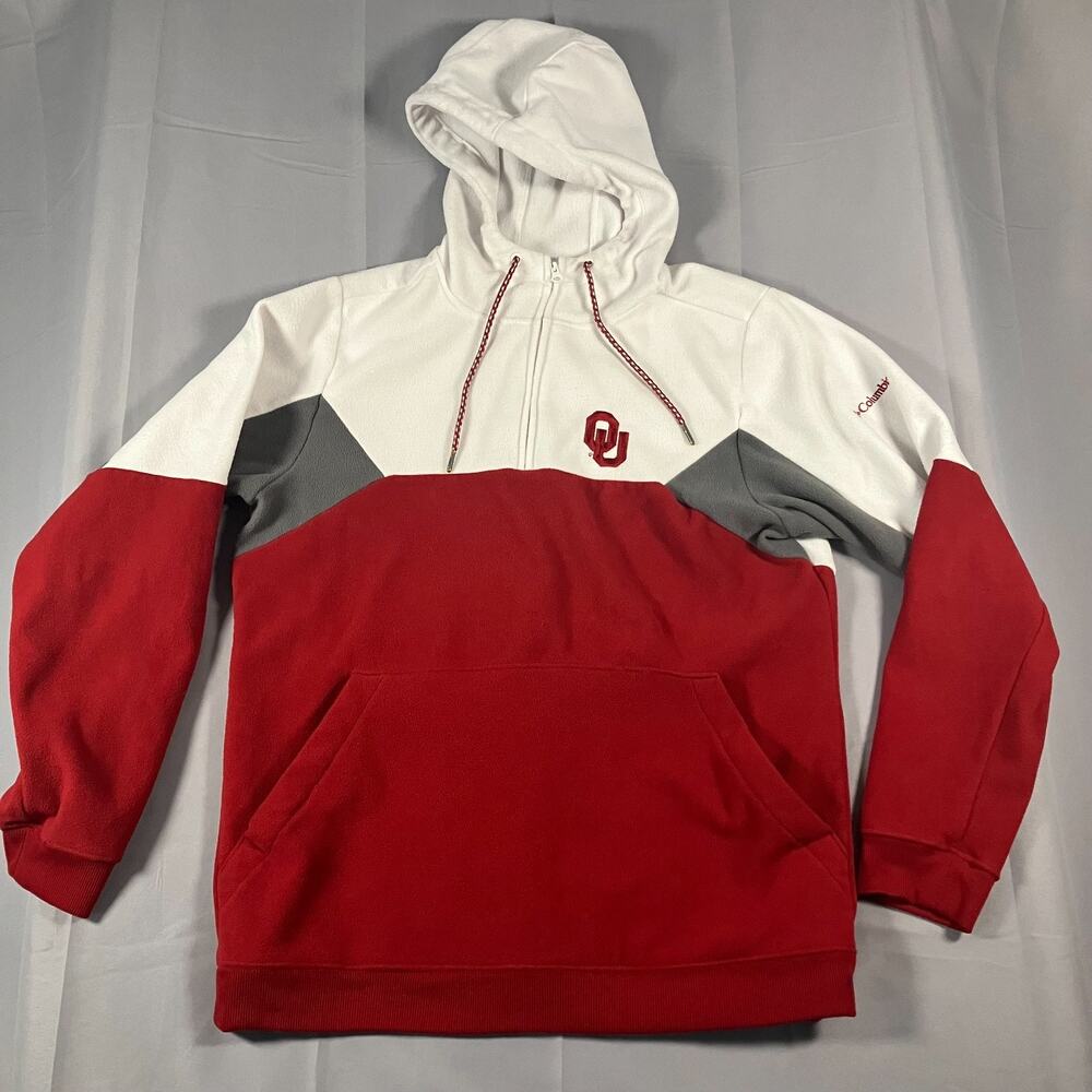 Columbia Oklahoma Sooners Men’s Medium 1/4‎ Zip Fleece Hoodie Pullover Red White
